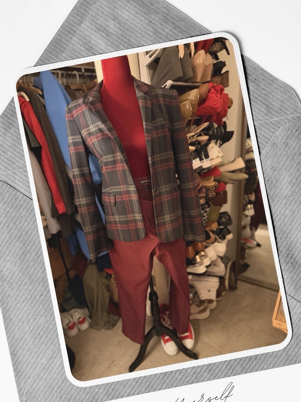 Express Navy and Burgundy Plaid Blazer with Matching Pants